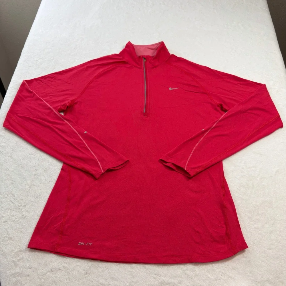 Nike Dri-FIT Quarter Zip Pullover Women Large Pink 321646-691 Long Sleeve Good‎